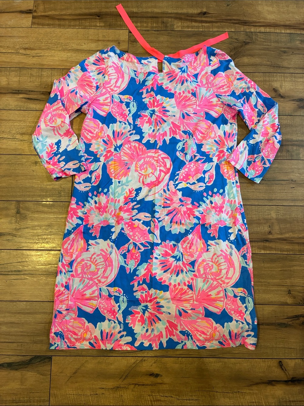 Lilly Pulitzer Blue Shift Dress with Pink Floral Print